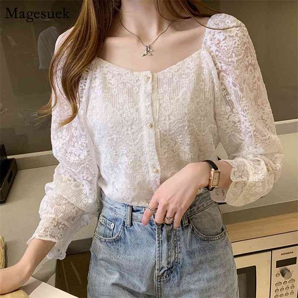 spring korean long sleeve button woman shirt hollow out vintage blouses for women square collar female clothes 11082 210512, White
spring korean long sleeve button woman shirt hollow out vintage blouses for women square collar female clothes 11082 210512, White