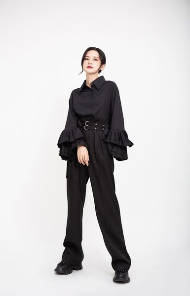 autumn women's trousers long legs thin double buckle belt high waist pants wide-leg mopping & capris, Black;white
autumn women's trousers long legs thin double buckle belt high waist pants wide-leg mopping & capris, Black;white