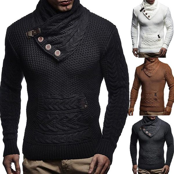 men's sweaters autumn and winter 2021 european american sweater solid color button high neck large wear, White;black
men's sweaters autumn and winter 2021 european american sweater solid color button high neck large wear, White;black