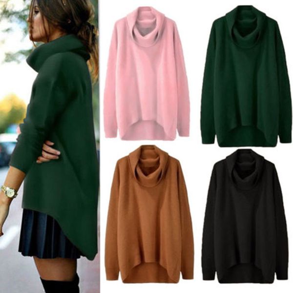 women's high collar irregular casual long sleeve loose knitted sweater jumper pullover turtle neck, White;black
women's high collar irregular casual long sleeve loose knitted sweater jumper pullover turtle neck, White;black