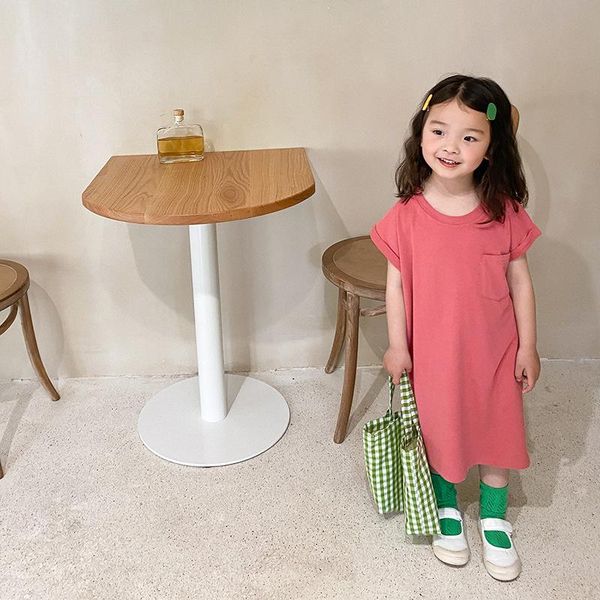 children clothes solid color cotton dress summer girl long t-shirt simple all match baby with pocket girl's dresses, Red;yellow
children clothes solid color cotton dress summer girl long t-shirt simple all match baby with pocket girl's dresses, Red;yellow