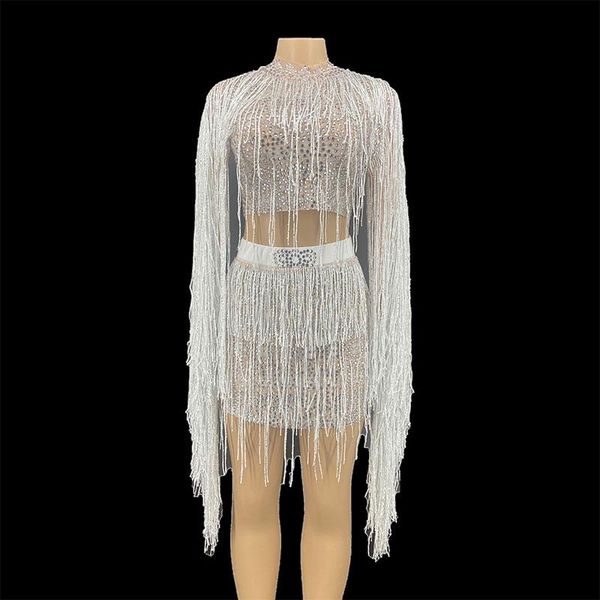 skirts rhinestones white tassels mini dress single shoulder fringes evening female singer show stage costume, Black
skirts rhinestones white tassels mini dress single shoulder fringes evening female singer show stage costume, Black