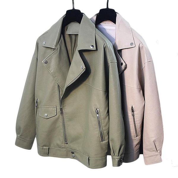 women's leather & faux onebling soft pu jacket women loose punk coat female turndown collar moto biker rivet zipper street overcoat, Black
women's leather & faux onebling soft pu jacket women loose punk coat female turndown collar moto biker rivet zipper street overcoat, Black