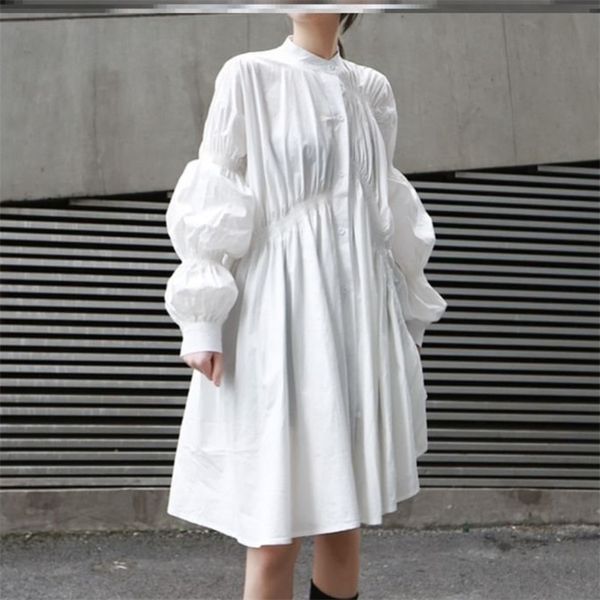 spring autumn stand collar long sleeve white pleated stitch irregular big size shirt women blouse fashion 210514
spring autumn stand collar long sleeve white pleated stitch irregular big size shirt women blouse fashion 210514