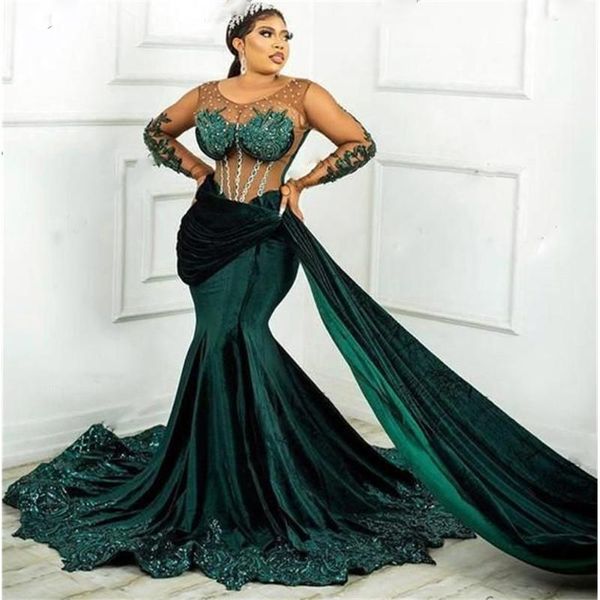 party dresses velvet evening illusion long sleeves sheer neck sequins appliques lace aso ebi prom dress side train green, White;black
party dresses velvet evening illusion long sleeves sheer neck sequins appliques lace aso ebi prom dress side train green, White;black