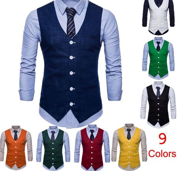men's vests mens slim fit single breasted suit vest 2021 brand formal dress business wedding waistcoat men solid color gilet homme, Black;white
men's vests mens slim fit single breasted suit vest 2021 brand formal dress business wedding waistcoat men solid color gilet homme, Black;white