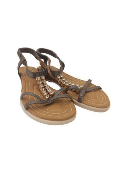 sandals women's rubber detailed gemstone flat bottom, Black