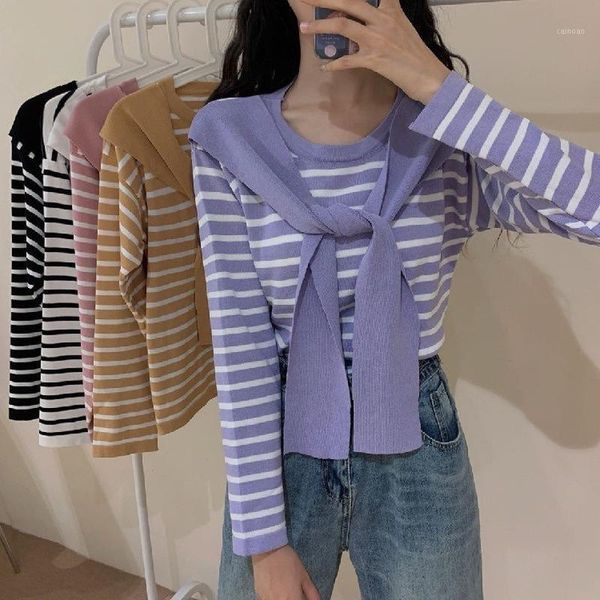women's sweaters autumn striped knitted wear shawl splicing long sleeve t-shirt women with cape o-neck personality pullover bottoming, White;black
women's sweaters autumn striped knitted wear shawl splicing long sleeve t-shirt women with cape o-neck personality pullover bottoming, White;black