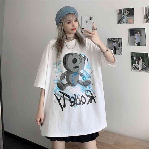 american street short t-shirt women's summer loose korean chic hong kong style harajuku style oversize half sleeve clothes, White;black
american street short t-shirt women's summer loose korean chic hong kong style harajuku style oversize half sleeve clothes, White;black
