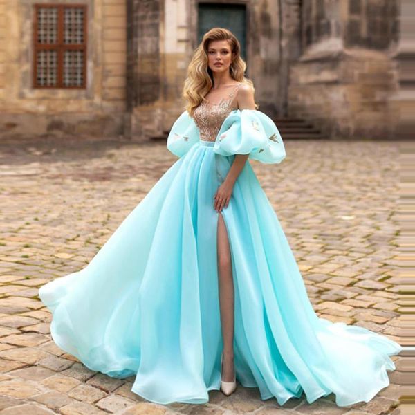 party dresses blue tulle luxury prom gown illusion gold lace cap sleeves formal dress high slit long vestido de noche 2022, White;black
party dresses blue tulle luxury prom gown illusion gold lace cap sleeves formal dress high slit long vestido de noche 2022, White;black