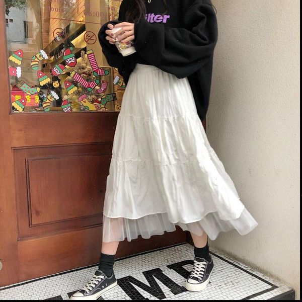 spring tulle korean style womens skirt loose white fairy elegant high waist a line ruffles pleated summer female midi, Black
spring tulle korean style womens skirt loose white fairy elegant high waist a line ruffles pleated summer female midi, Black