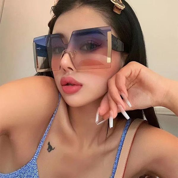 sunglasses oversized rimless fashion european american personality 2021 square flat big sun glasses female travel, White;black
sunglasses oversized rimless fashion european american personality 2021 square flat big sun glasses female travel, White;black