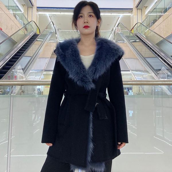 women's fur & faux winter jacket real coat 100% natural liner women fashion casual woolen outwear adjustable waist, Black
women's fur & faux winter jacket real coat 100% natural liner women fashion casual woolen outwear adjustable waist, Black