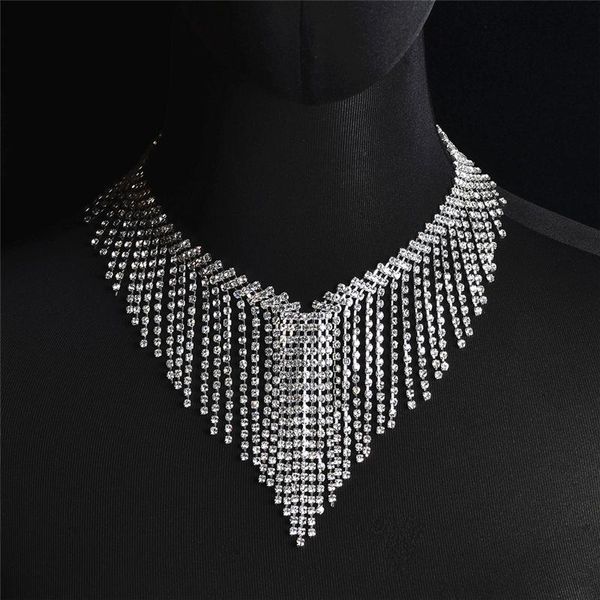 chains bridal necklace for women luxury prom rhinestone choker wedding dress jewelry, Silver
chains bridal necklace for women luxury prom rhinestone choker wedding dress jewelry, Silver