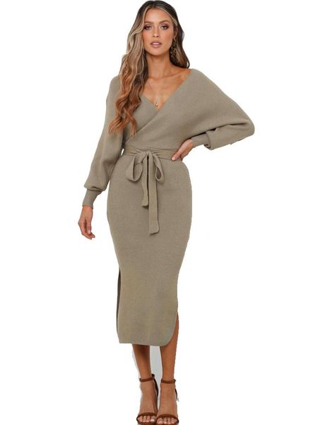 casual dresses 2021 autumn and winter style europe america women 's fashion solid color v neck sweater jersey, Black;gray
casual dresses 2021 autumn and winter style europe america women 's fashion solid color v neck sweater jersey, Black;gray