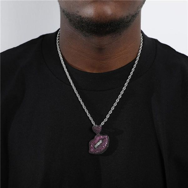 pendant necklaces men hip hop bling iced out cubic zirconia stone copper purple lips with heart necklace pendants 4mm rope chain charm jewel, Silver
pendant necklaces men hip hop bling iced out cubic zirconia stone copper purple lips with heart necklace pendants 4mm rope chain charm jewel, Silver