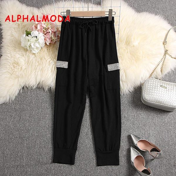 women's pants & capris alphalmoda 2021 summer casual crystal diamond faux pocket ladies fashion haren, Black;white
women's pants & capris alphalmoda 2021 summer casual crystal diamond faux pocket ladies fashion haren, Black;white