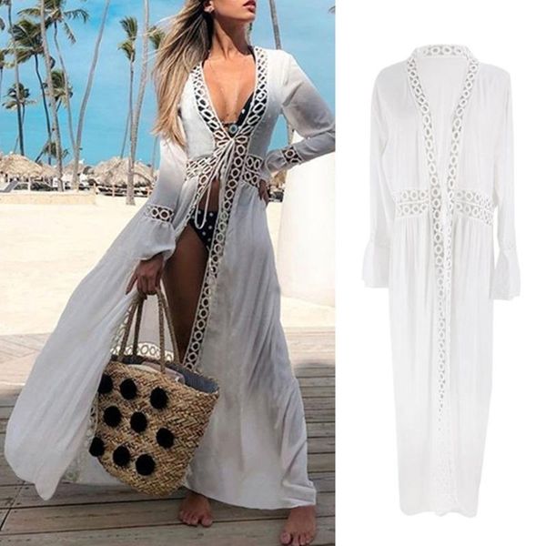 women's swimwear a5kc women flare long sleeve swimsuit bikini cover up hollow out lace trim open front kimono cardigan blouse maxi beac, White;black
women's swimwear a5kc women flare long sleeve swimsuit bikini cover up hollow out lace trim open front kimono cardigan blouse maxi beac, White;black