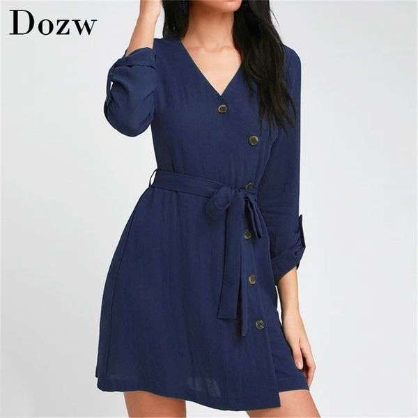 summer mini dress women v neck long sleeve button dress bandage party casual solid es sundress vestido s-xl 210515, Black;gray
summer mini dress women v neck long sleeve button dress bandage party casual solid es sundress vestido s-xl 210515, Black;gray