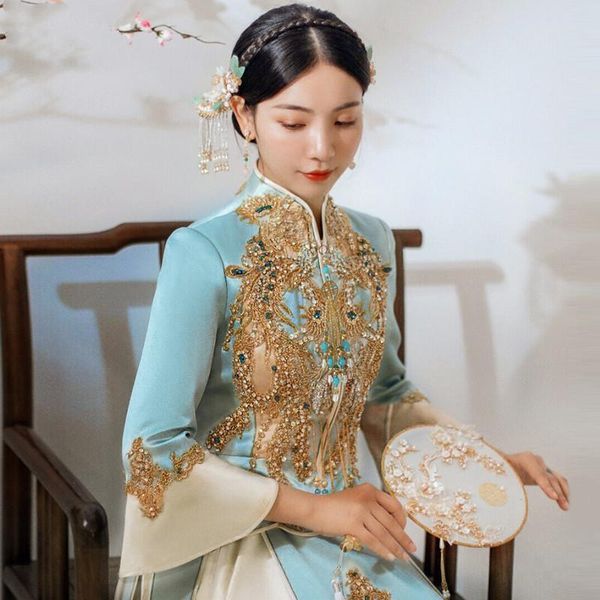 ethnic clothing blue chinese women cheongsam qipao exquisite embroidery wedding dress handmade beads bride costume oriental marrige set, Red
ethnic clothing blue chinese women cheongsam qipao exquisite embroidery wedding dress handmade beads bride costume oriental marrige set, Red