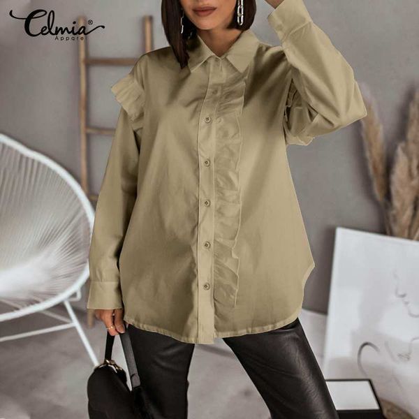 blouses celmia fashion shirt women 2021 long sleeve lapel office blouse casual fungus stitching elegant ruffles solid color blusas, White
blouses celmia fashion shirt women 2021 long sleeve lapel office blouse casual fungus stitching elegant ruffles solid color blusas, White