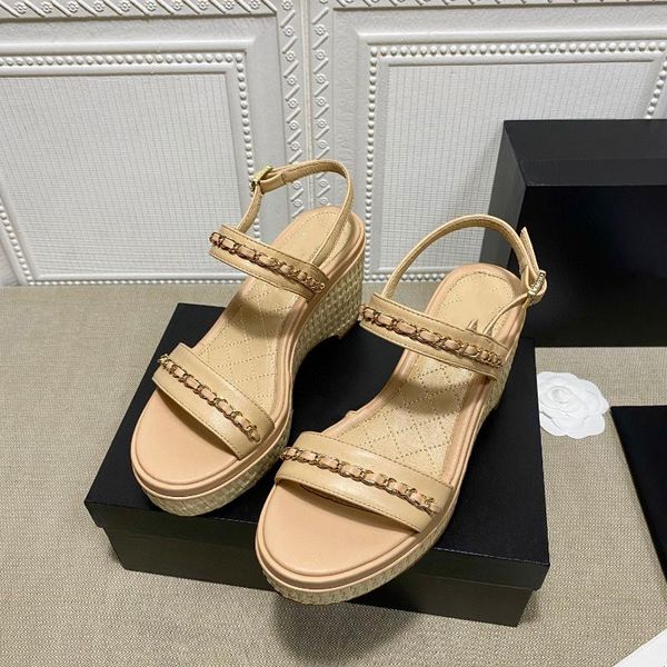 sandals leather wedge heel sandal for summer 2021 - women's flat platform shoes with twine string middle-heel web celebrity, Black