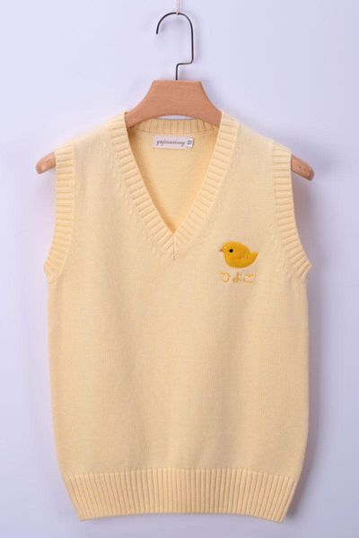 women's vests all-match yellow girl style chick embroidery bottoming sweater vest rope, Black;white
women's vests all-match yellow girl style chick embroidery bottoming sweater vest rope, Black;white