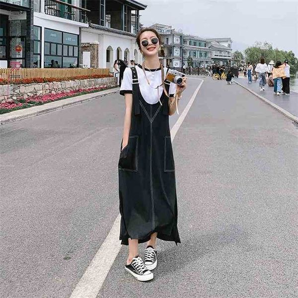 women's midi casual dress suit short sleeve large pocket denim strap temperament loose fashion summer 2p1703 210526, White
women's midi casual dress suit short sleeve large pocket denim strap temperament loose fashion summer 2p1703 210526, White