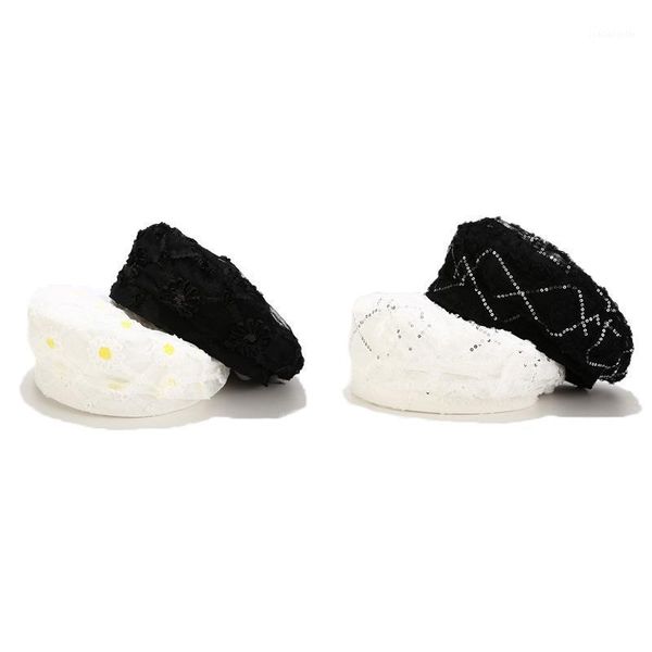 four seasons ins daisy beret korea hollow fashion lace net small sequins flower hat women autumn retro painter berets, Blue;gray
four seasons ins daisy beret korea hollow fashion lace net small sequins flower hat women autumn retro painter berets, Blue;gray