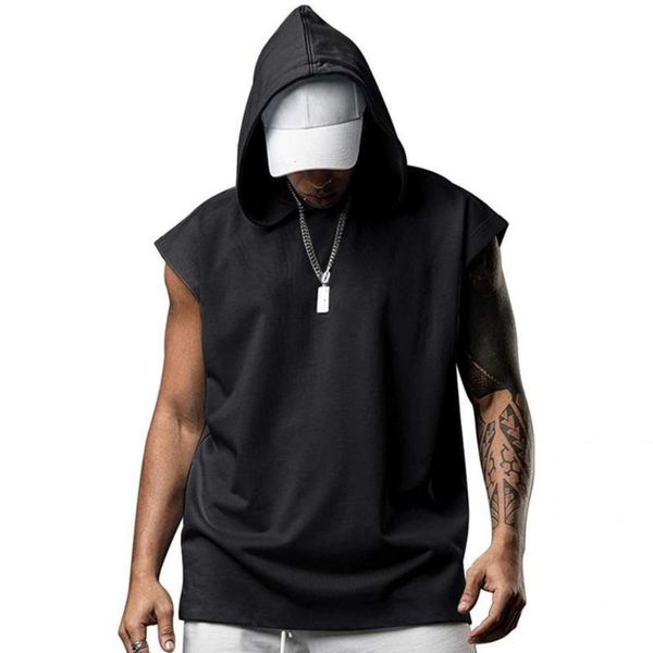 men's t-shirts summer simple solid color hooded t-shirt men sleeveless for sports, White;black
men's t-shirts summer simple solid color hooded t-shirt men sleeveless for sports, White;black