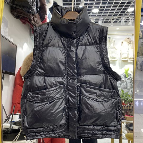 down off-season lightweight et women's short sleevels white duck down drawstring vt waistcoat, Black
down off-season lightweight et women's short sleevels white duck down drawstring vt waistcoat, Black