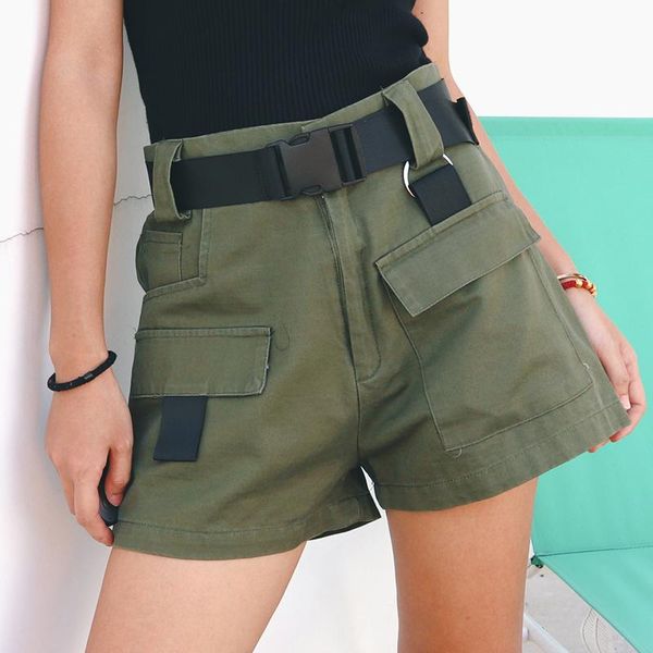women's shorts loose solid color casual women summer high waist fashion female with belt pokcets, White;black
women's shorts loose solid color casual women summer high waist fashion female with belt pokcets, White;black