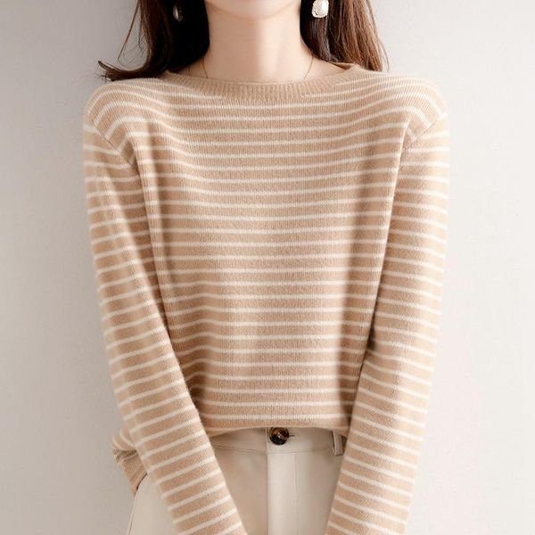 women's sweaters round neck striped cashmere sweater autumn 2021 hit color korean version loose wild knit bottoming long sleeves, White;black
women's sweaters round neck striped cashmere sweater autumn 2021 hit color korean version loose wild knit bottoming long sleeves, White;black