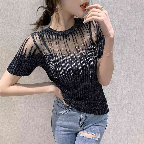 summer korean clothes knit t-shirt diamonds transparent women ropa mujer shirt short sleeve elastic tees t04915 210320, White
summer korean clothes knit t-shirt diamonds transparent women ropa mujer shirt short sleeve elastic tees t04915 210320, White