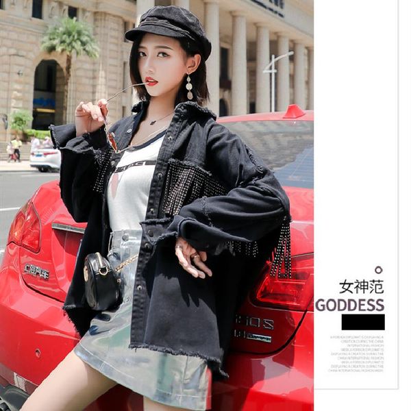 women's jackets 2021 spring women lapel long sleeves casual fashion denim jacket female tassel sequins rivet street style coats, Black;brown
women's jackets 2021 spring women lapel long sleeves casual fashion denim jacket female tassel sequins rivet street style coats, Black;brown