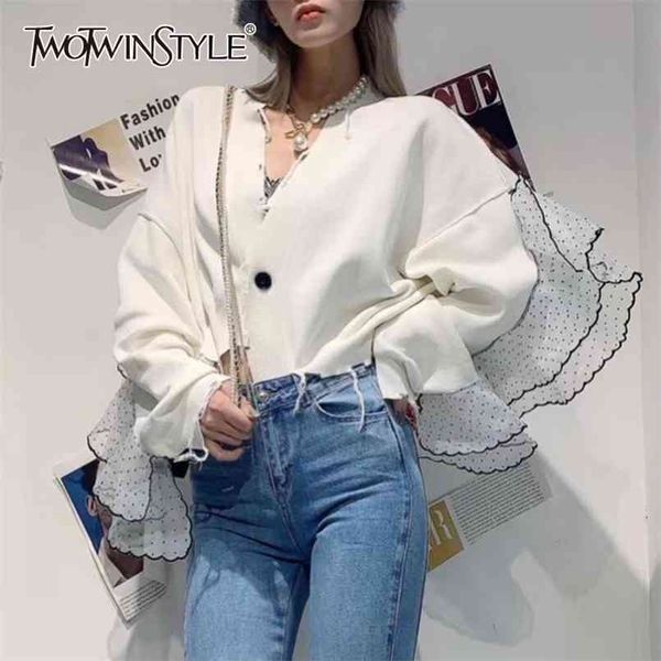 casual patchwork dot ruffle coat for women v neck long sleeve korean jacket female fashion clothing 210524, White
casual patchwork dot ruffle coat for women v neck long sleeve korean jacket female fashion clothing 210524, White