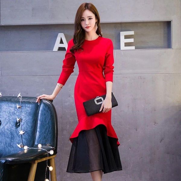 women 2021 spring autumn elegant dress female o-neck slim waist mermaid dresses ladies long sleeve casual party vestidos f146, Black;gray
women 2021 spring autumn elegant dress female o-neck slim waist mermaid dresses ladies long sleeve casual party vestidos f146, Black;gray