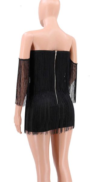 tassel dress women summer off shoulder beach dress strap low cut black white short party dresses for lady_yw_rw, Black;gray
tassel dress women summer off shoulder beach dress strap low cut black white short party dresses for lady_yw_rw, Black;gray