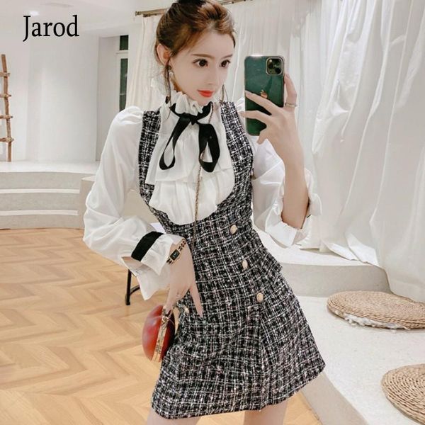 two piece dress 2021 autumn winter 2 set overalls women elegant ruffles chiffon bow shirt double breasted plaid tweed vest, White
two piece dress 2021 autumn winter 2 set overalls women elegant ruffles chiffon bow shirt double breasted plaid tweed vest, White