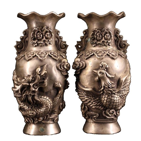 vases laojunlu old collection a pair of gilt-silver, pure copper and hand-crafted dragon phoenix imitation antique bronze
vases laojunlu old collection a pair of gilt-silver, pure copper and hand-crafted dragon phoenix imitation antique bronze