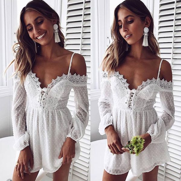 women's jumpsuits & rompers short womens jumpsuit summer lace up v neck embroidery dot sheer white women boho beach playsuit romper, Black;white
women's jumpsuits & rompers short womens jumpsuit summer lace up v neck embroidery dot sheer white women boho beach playsuit romper, Black;white