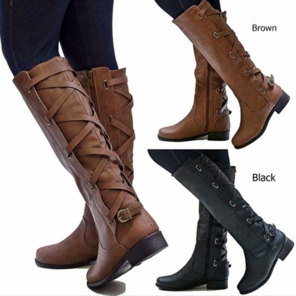 boots large 40-43 belt buckle high heeled knight 40, Black