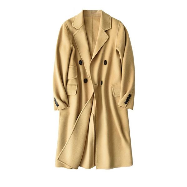 women's wool & blends shuchan 100% women winter coat 2021 office lady long button double breasted turn-down collar wide-waisted, Black
women's wool & blends shuchan 100% women winter coat 2021 office lady long button double breasted turn-down collar wide-waisted, Black