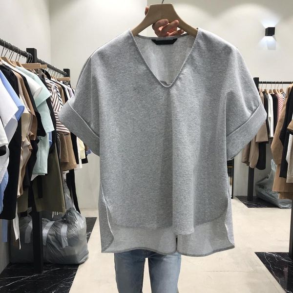 women's t-shirt korean v-neck irregular loose woman tshirts summer asymmetrical casual tee simple short sleeve women fashion, White
women's t-shirt korean v-neck irregular loose woman tshirts summer asymmetrical casual tee simple short sleeve women fashion, White