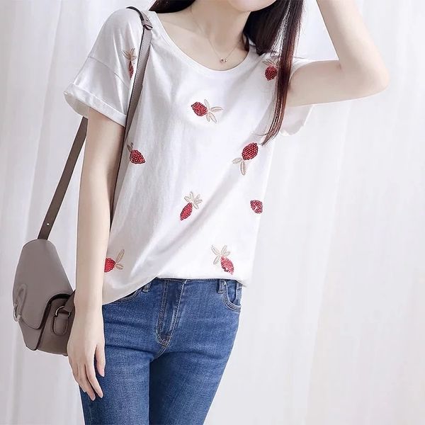women sweet style women's strawberry shirts summer short sweat marine sleeve t-shirt b7n2, White
women sweet style women's strawberry shirts summer short sweat marine sleeve t-shirt b7n2, White