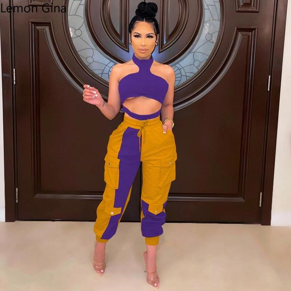 women's two piece pants lemon gina women tracksuit patchwork halter crop + pockets 2 sets streetwear fashion outfits summer, White
women's two piece pants lemon gina women tracksuit patchwork halter crop + pockets 2 sets streetwear fashion outfits summer, White