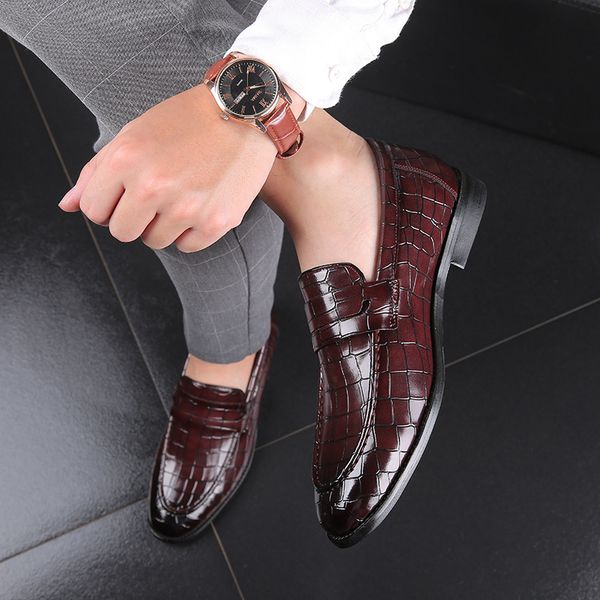 2021 new fashion casual mens dress shoes lace-up flat formal wedding shoe, Black