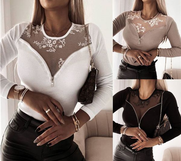 spring new 2021 embroidered mesh zipper hollow out round neck long sleeve top, White
spring new 2021 embroidered mesh zipper hollow out round neck long sleeve top, White