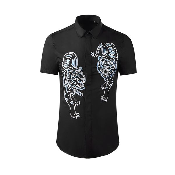 business shirt deluxe and tiger precision embroidery casual simple end short sleeve slim summer nightclub trend, White;black
business shirt deluxe and tiger precision embroidery casual simple end short sleeve slim summer nightclub trend, White;black