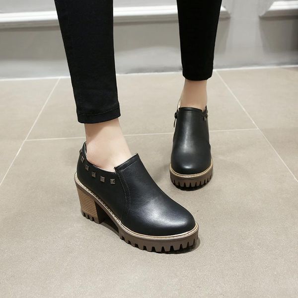 dress shoes single women's high heels thick 2021 spring british style block round head all-around, Black
dress shoes single women's high heels thick 2021 spring british style block round head all-around, Black
